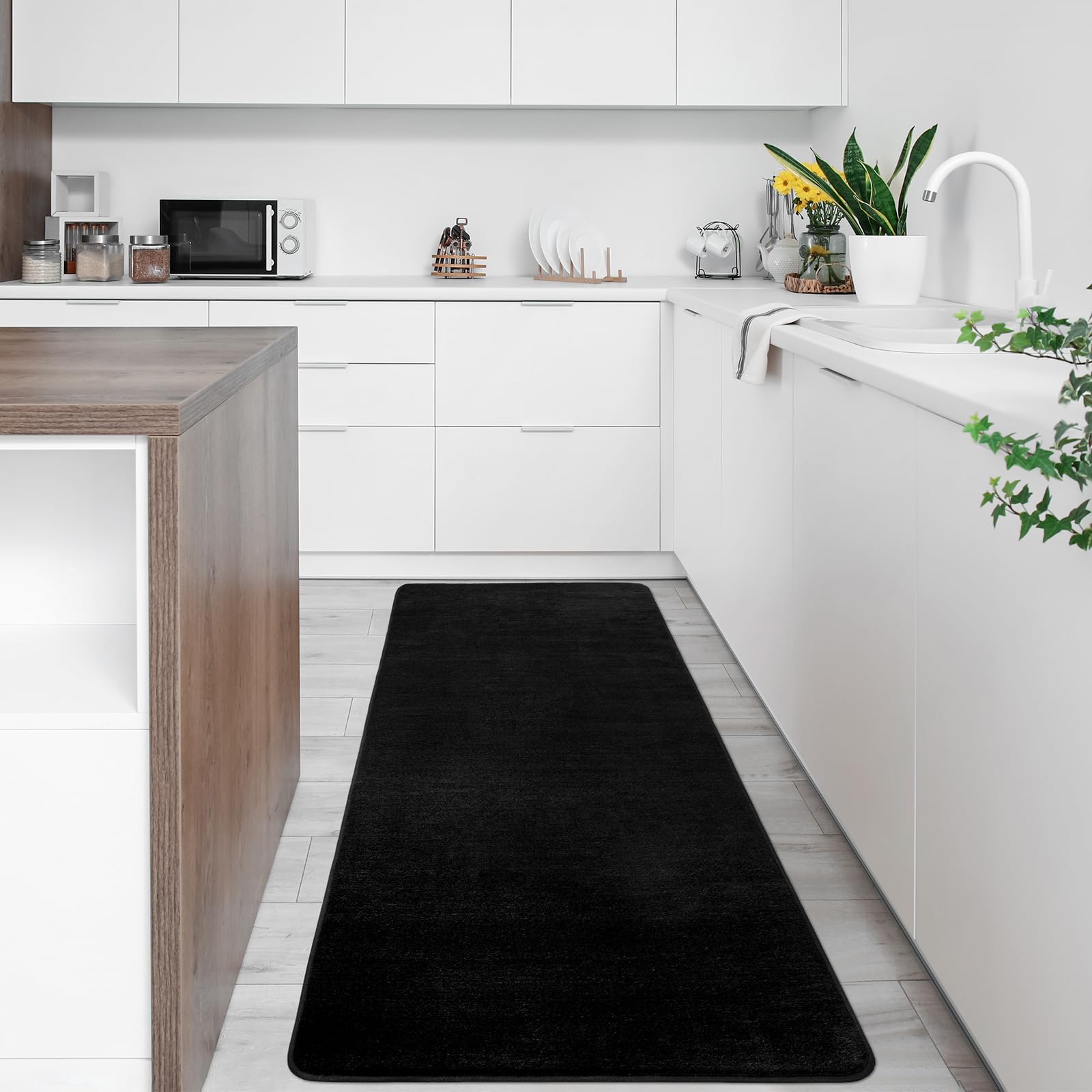 Softlife Washable Runner Rug For Bedroom Living Room Rug, 2X6 Black Soft Fluffy Hallway Runner Rug, Non-Slip Indoor Carpet For K