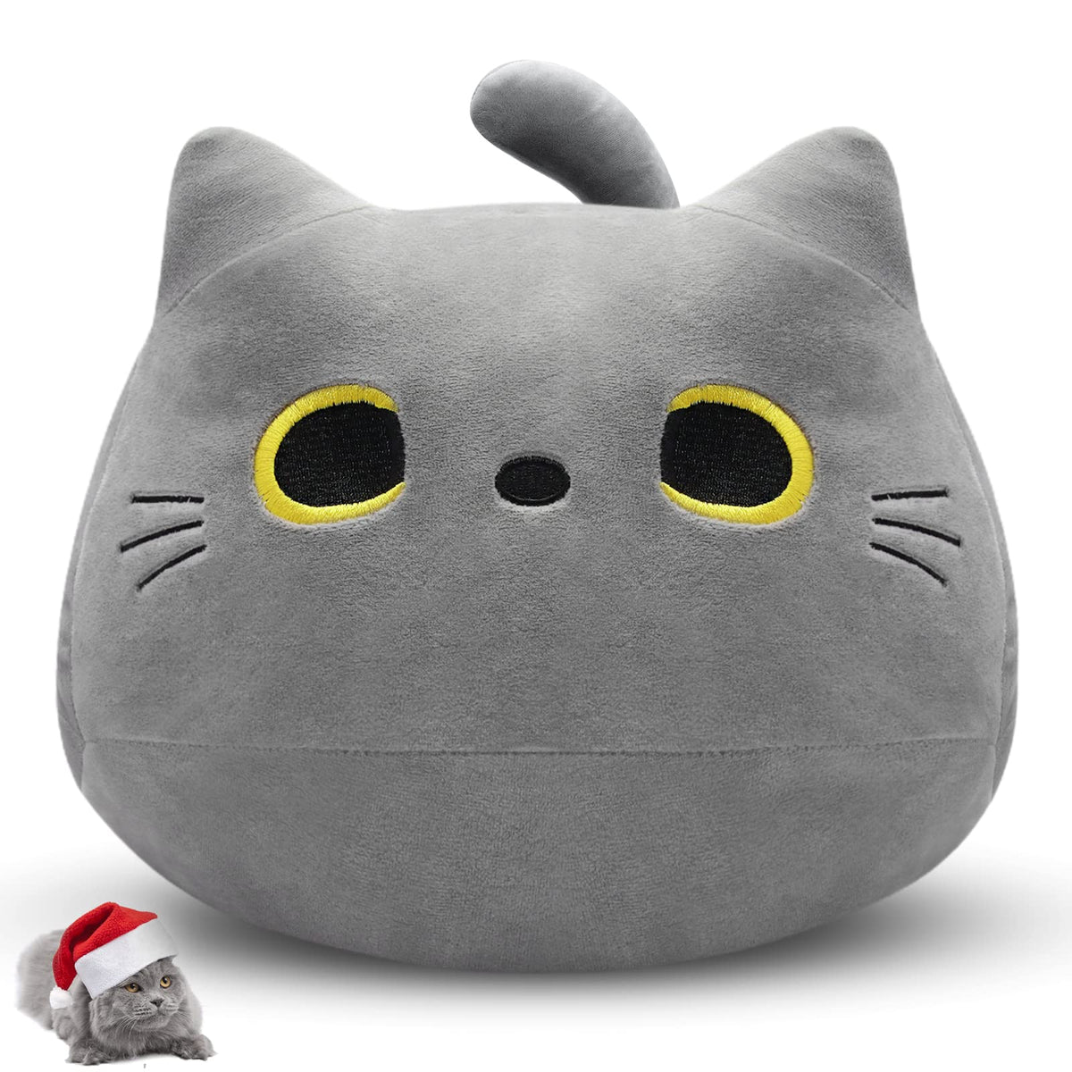 Gray Cat Plush Pillows Toys, 12 Kawaii Gray Cat Stuffed Animals Plush Toys, Cute Soft Cat Plushie Gray Cat Pillow Stuffed Cat To