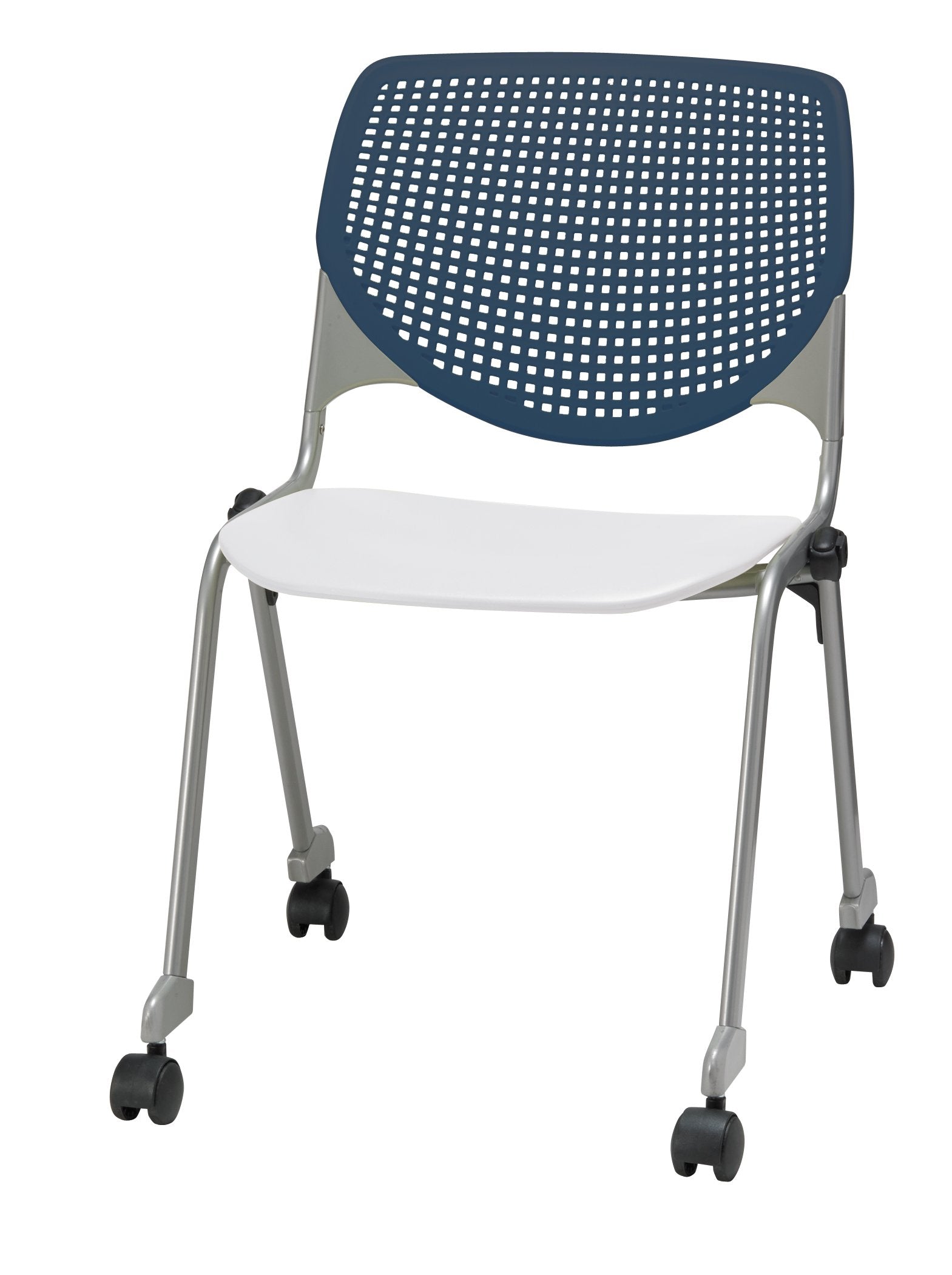 KFI Stacking Chair - Navy, White - 1 Each