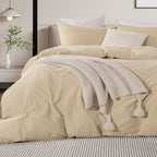 Nexhome Pro Cotton Duvet Cover Oversized Queen 92'X98' Linen Look Textured Organic Natural 100% Washed Cotton Duvet Cover 3 Pieces Bedding Set Beige Zipper Closure, Breathable (No Comforter)