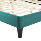 Modway Phillipa Performance Velvet King Platform Bed in Teal with Black Wood Legs