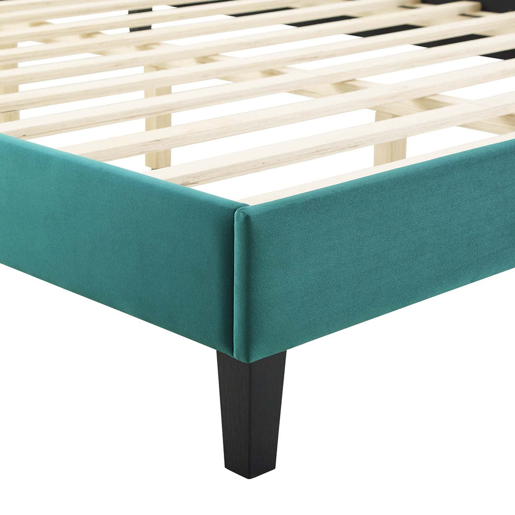 Modway MOD-6747-TEA Juniper Channel Tufted Performance Velvet Full Platform Bed, Teal