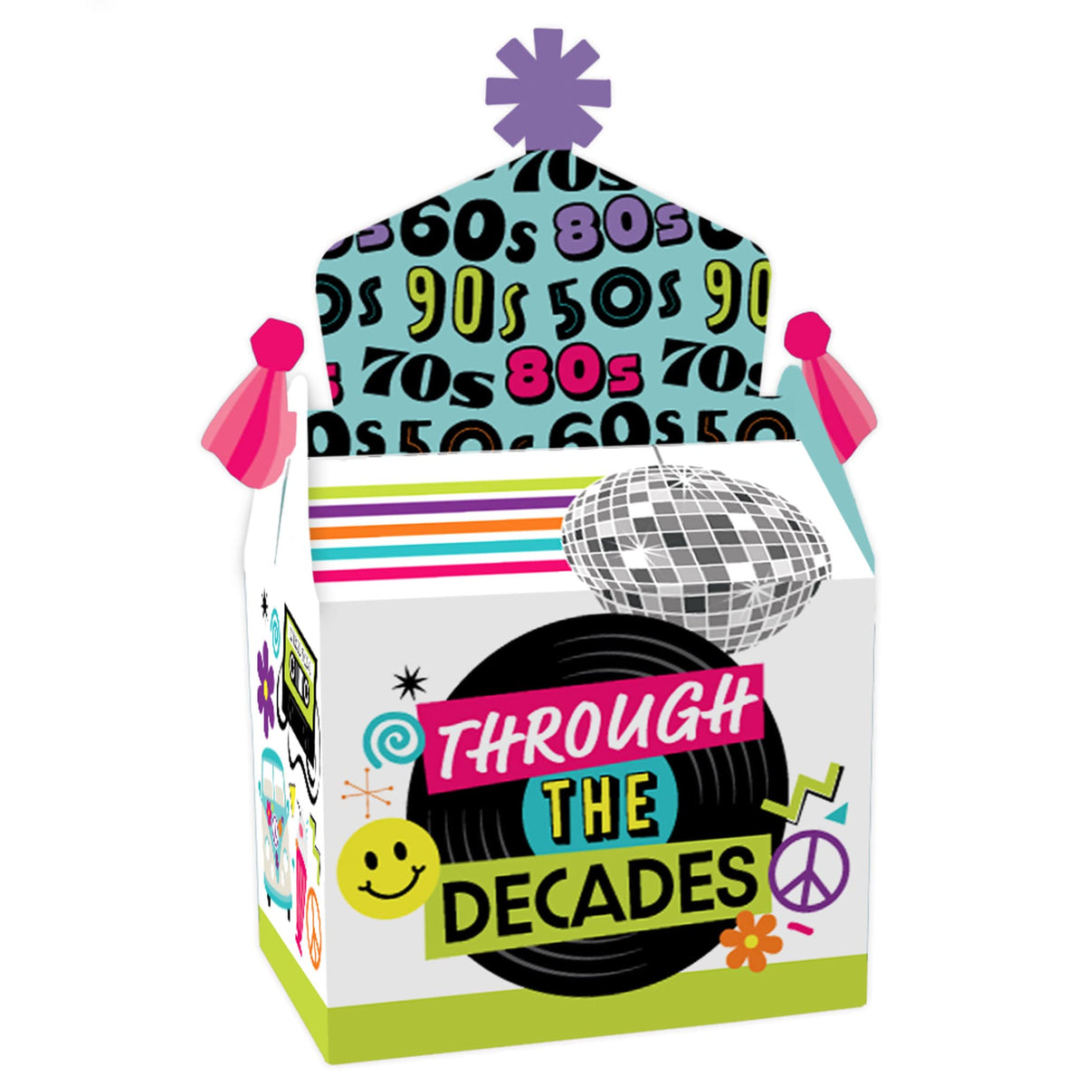 Big Dot of Happiness Through the Decades - Treat Box Party Favors - 50s, 60s, 70s, 80s, and 90s Party Goodie Gable Boxes - Set o