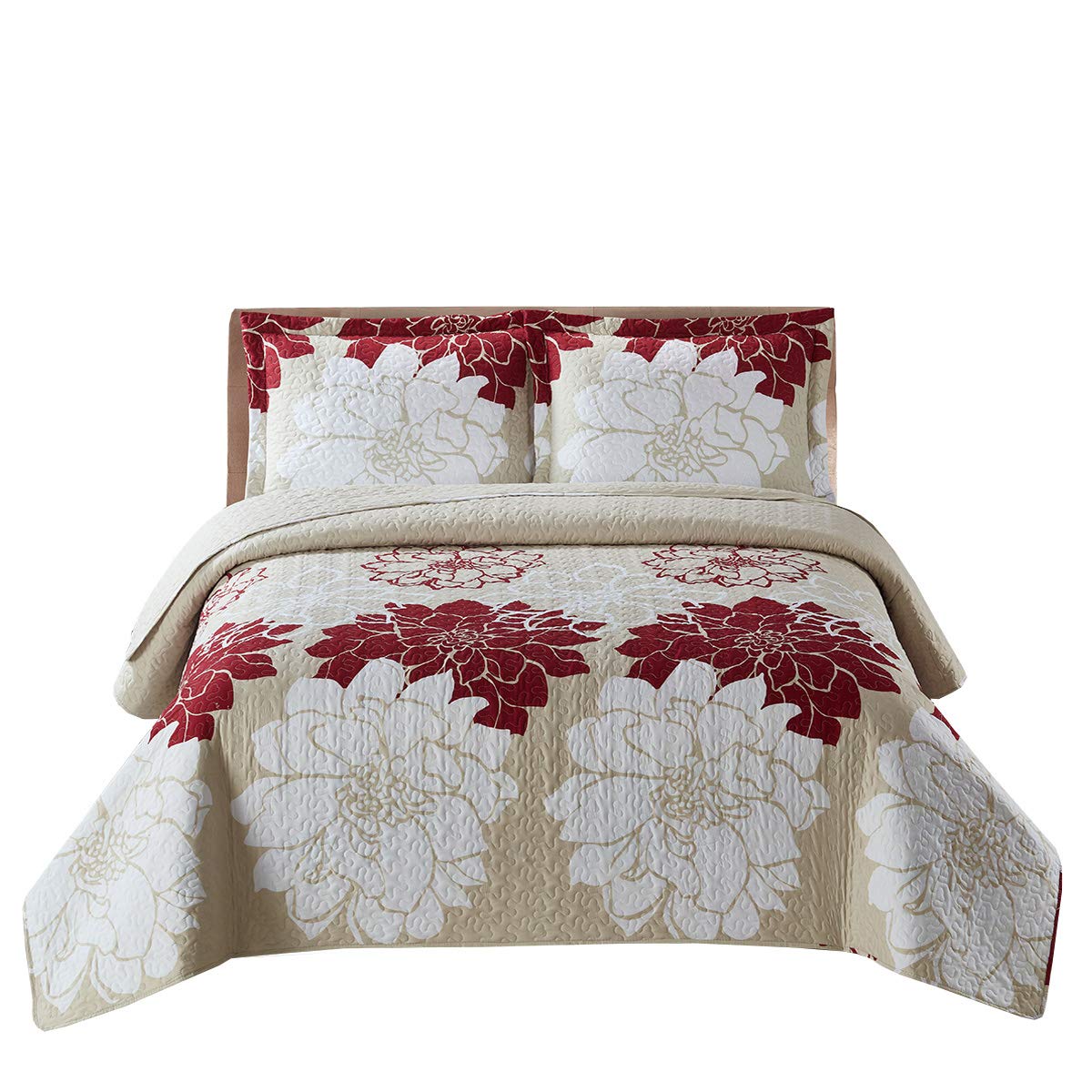 Royal Tradition Helena-Burgundy Reversible Coverlets, California King Over-Sized 3Pc Quilt Set (110-Inch Wide X 96-Inch Long) Li