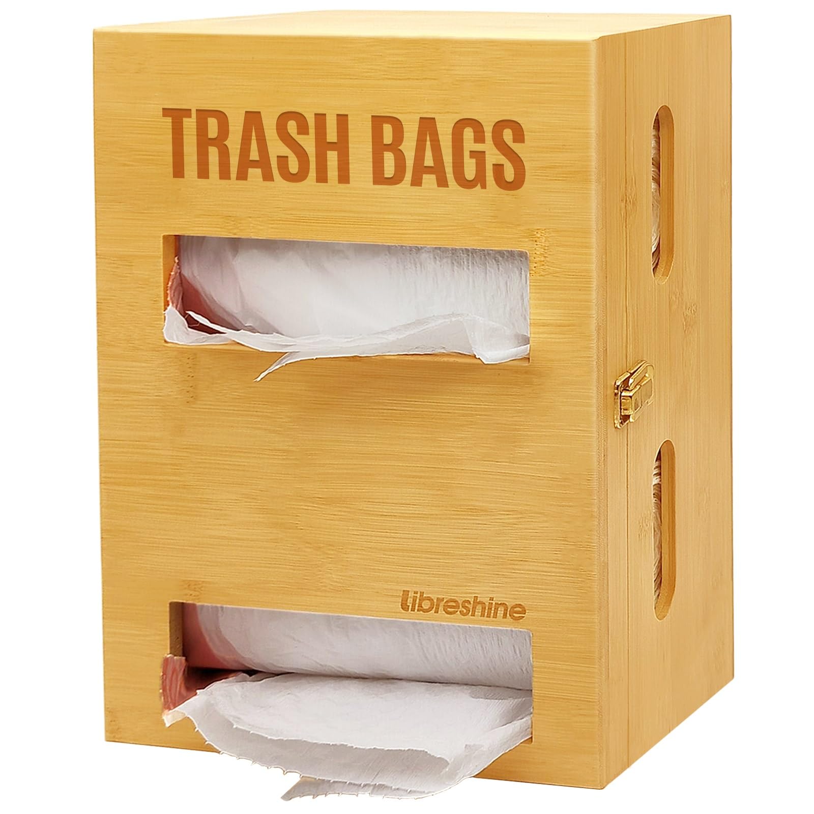 Libreshine 2-In-1 Extra Large Bamboo Trash Bag Dispenser Holder - Wall Mount Garbage Bag Organizer For Costco/Sam'S Club Rolls,