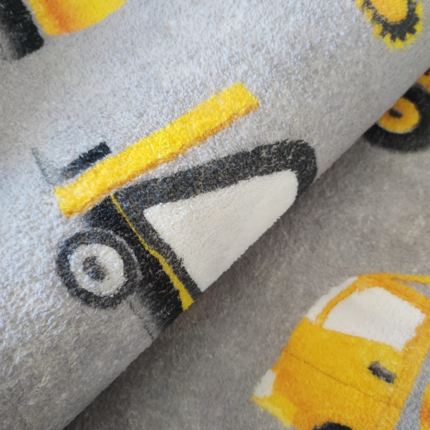 Poowe Round Construction Trucks Kids Area Rug Soft Fluffy Kids Construction Rugs For Playroom Nonslip Digger Nursery Rug For Boy