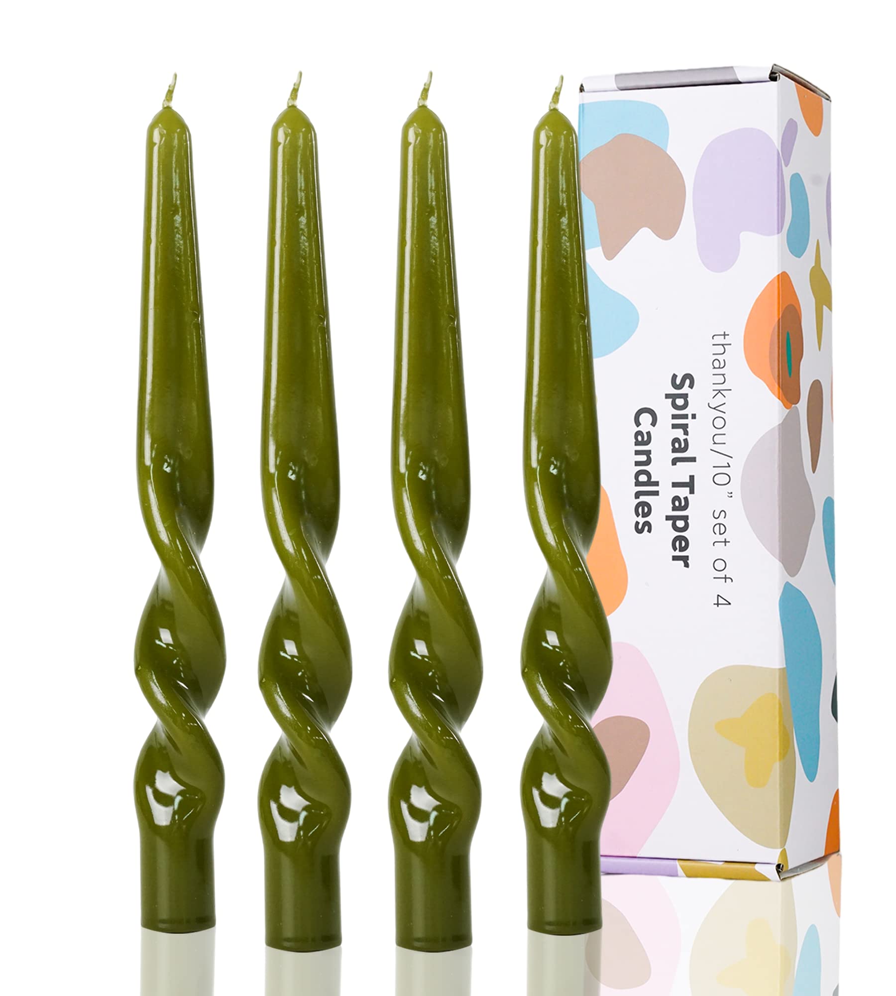 LPUSA Olive Green Spiral Taper Candles Handmade Twisted Candle Conical Stick Candles for Holiday Wedding Party Wax Unscented Din