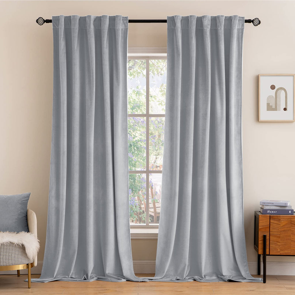 Miulee Greyish White Velvet Curtains 96 Inches - Luxury Blackout Curtains For Bedroom Living Room Thermal Insulated Super Soft Window Drapes Rod Pocket & Back Tab, W52 X L96 Inches, 2 Panels Set