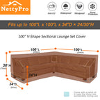Nettypro Patio V-Shaped Sectional Lounge Set Cover Waterproof (V-100 Lx100 Dx30 H)