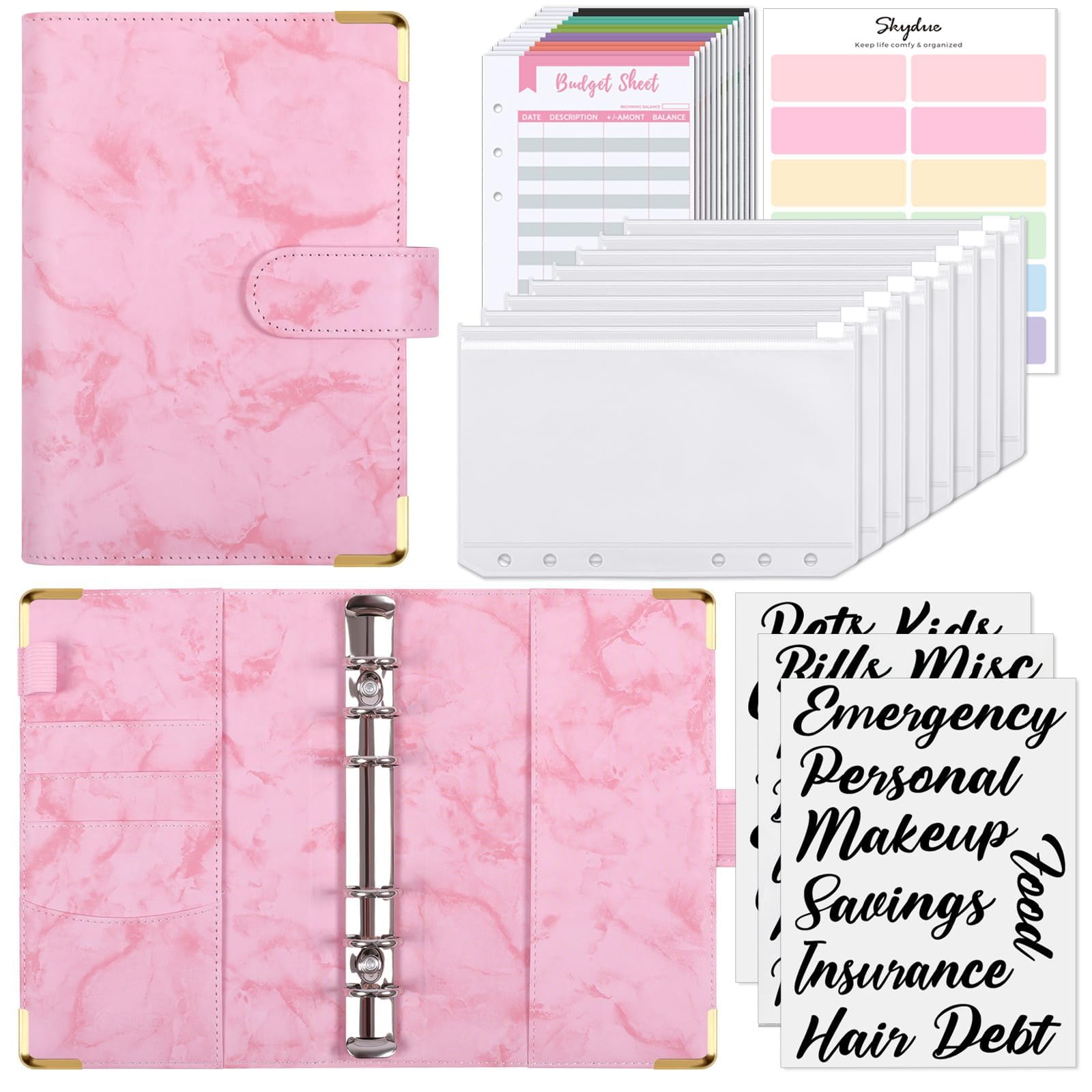 Skydue Budget Binder, Money Saving Binder With Zipper Envelopes, Cash Envelopes And Expense Budget Sheets For Budgeting (Mabblep