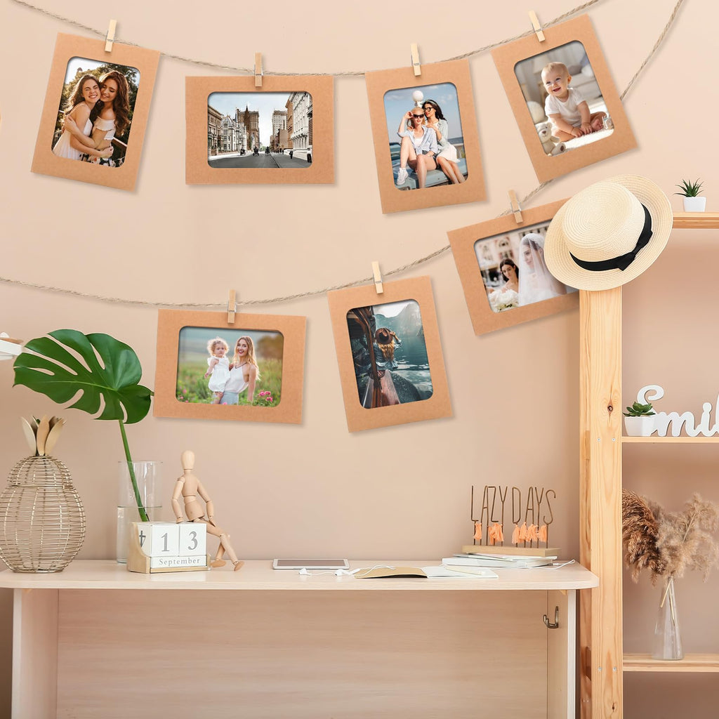 Janlaugh 100 Pcs Paper Picture Frames For 4 X 6 Inch Paper Photo Frames With 100 Clips And 10 Strings Kit Diy Cardboard Photo Ha
