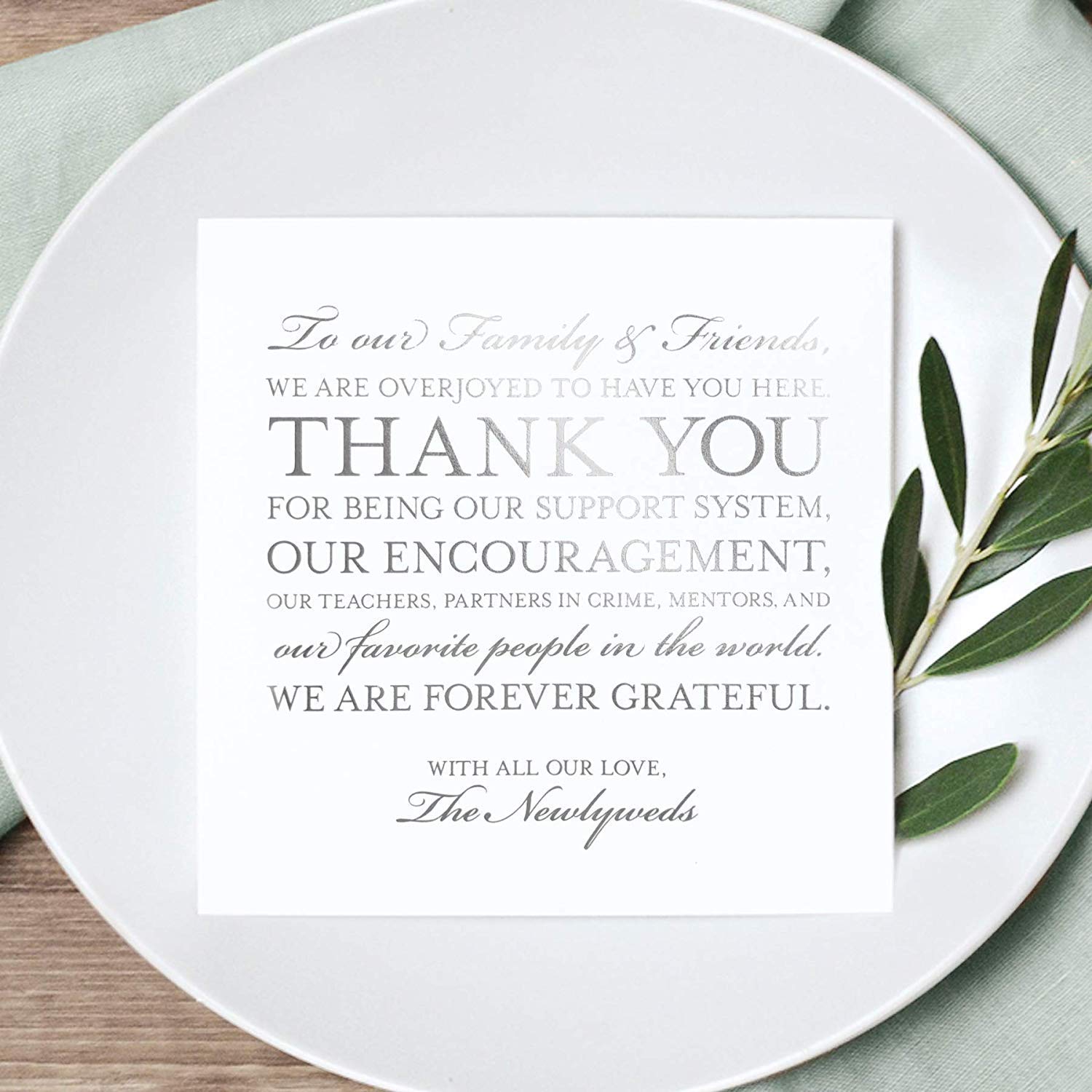 Bliss Collections Wedding Reception Thank You Cards - Pack Of 50 Real Silver Foil Cards Are A Great Addition To Your Table Cente