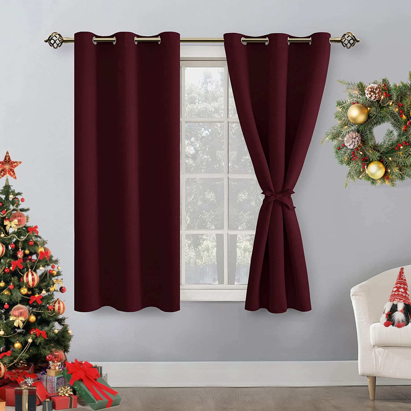 Hiasan Short Blackout Curtains For Bedroom - Thermal Insulated & Light Blocking Window Curtains For Living Room Christmas Decor,