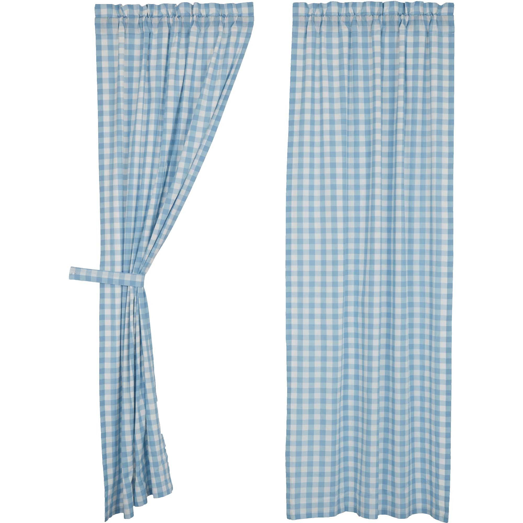 Vhc Brands Annie Blue Buffalo Check Farmhouse Living Room Panel Curtain Set 84X40