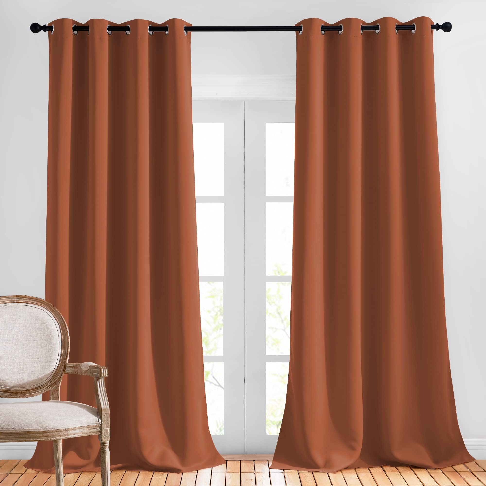 Nicetown Blackout Burnt Orange Curtains 108 Inch Long 2 Panels - Grommet Thermal Insulated Window Treatments Solid Panels For Li