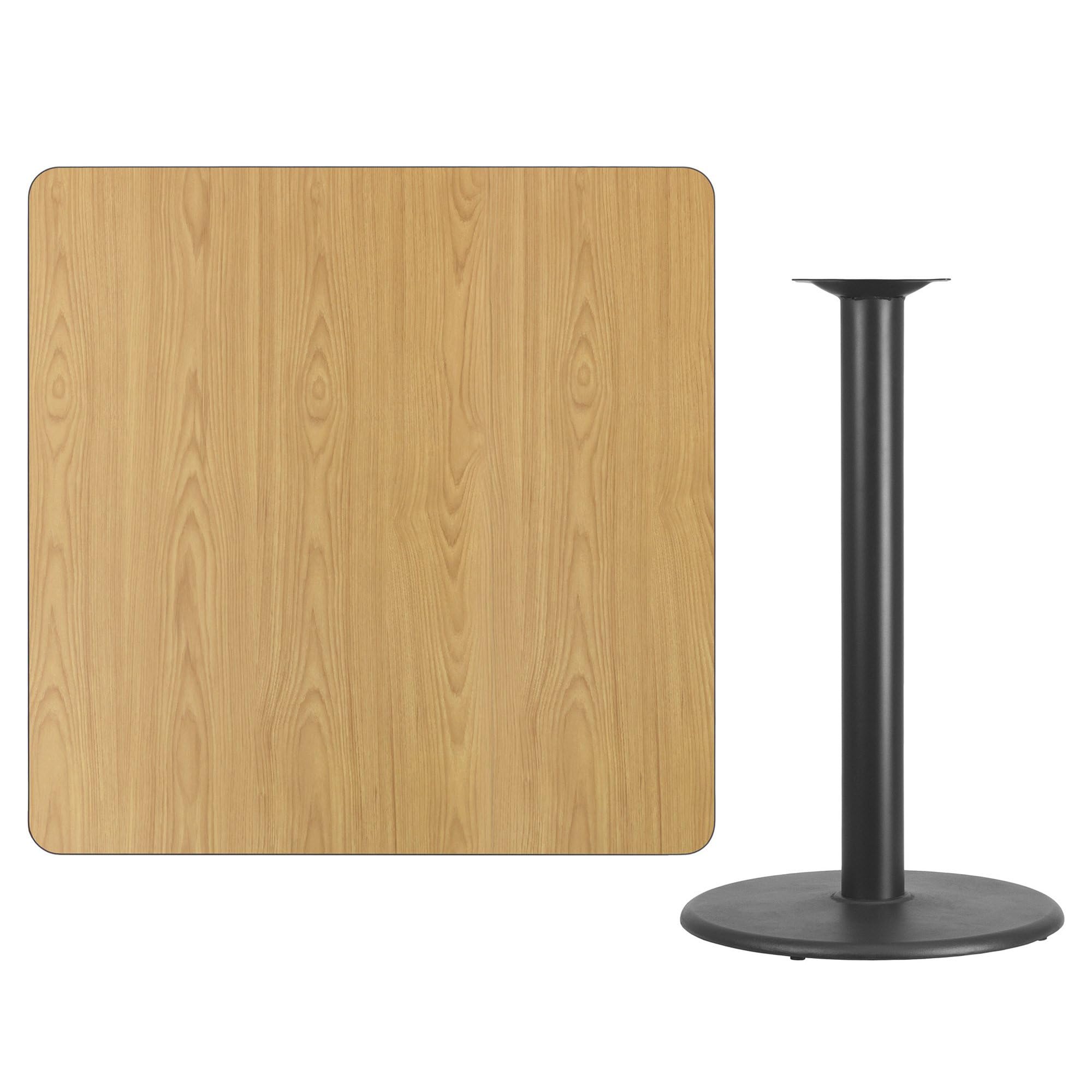 Flash Furniture 42'' Square Natural Laminate Table Top with 24'' Round Bar Height Table Base