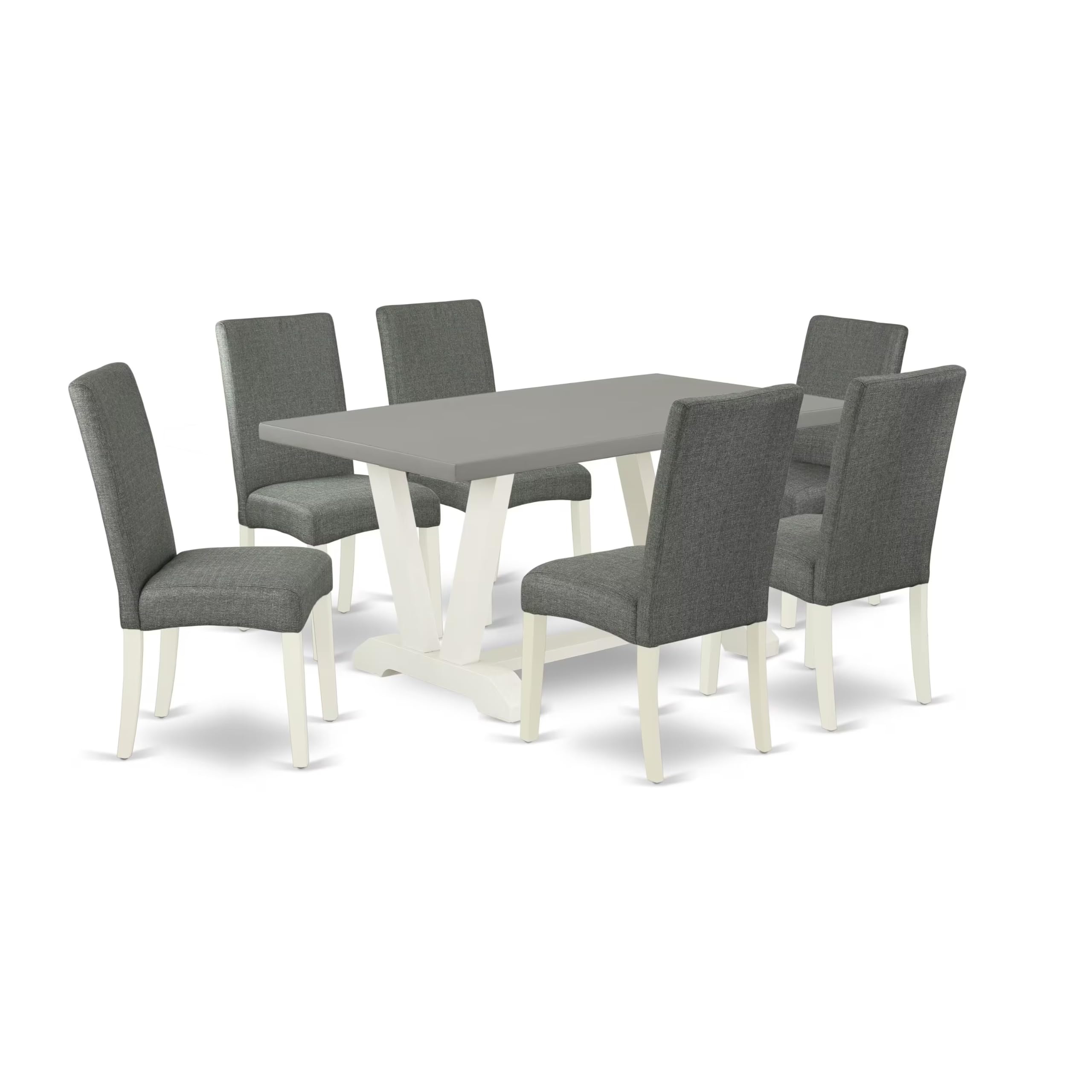 East West Furniture V096Dr207-7 7 Piece Modern Dining Table Set Consist Of A Rectangle Wooden Table With V-Legs And 6 Gray Linen Fabric Parsons Dining Chairs, 36X60 Inch, Multi-Color