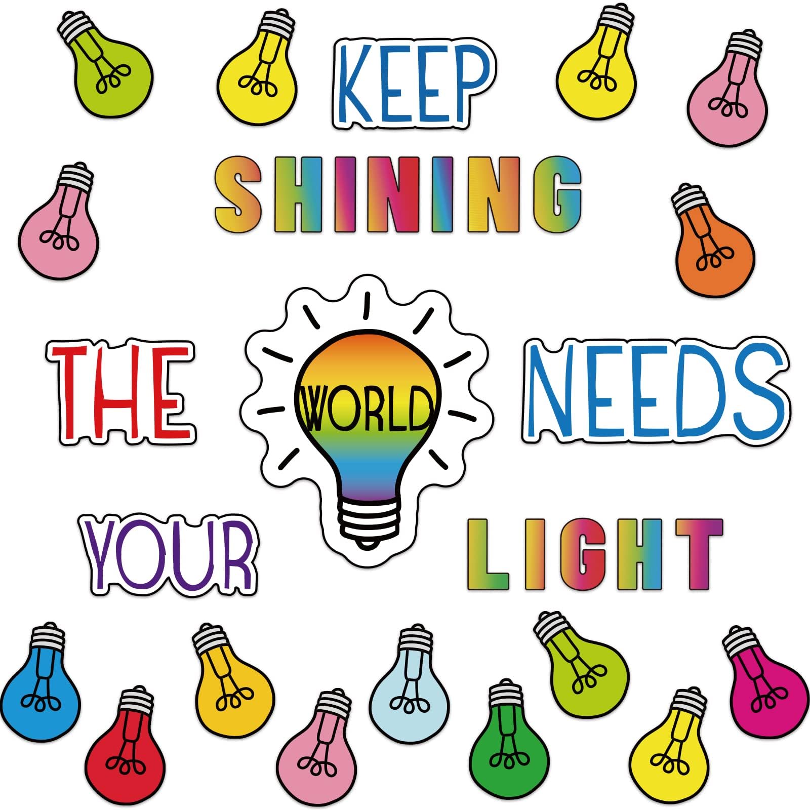 67Pcs Light Bulb Keep Shining Classroom Bulletin Board Sets With Positive Sayings Accents, Motivational Inspirational Home-Schoo
