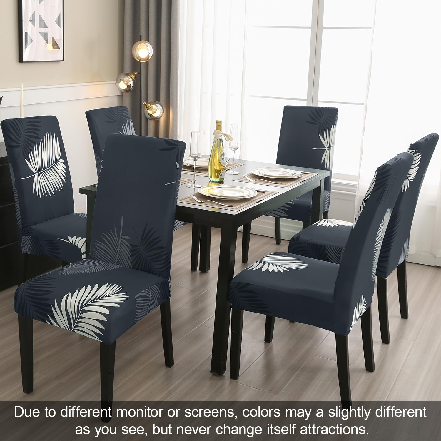 Jqinhome Pattern Chair Covers For Dining Room Set Of 4, High Stretch Removable Washable Parsons Chair Slipcover For Home Party Hotel Wedding Ceremony (Plume Black,4Pcs)