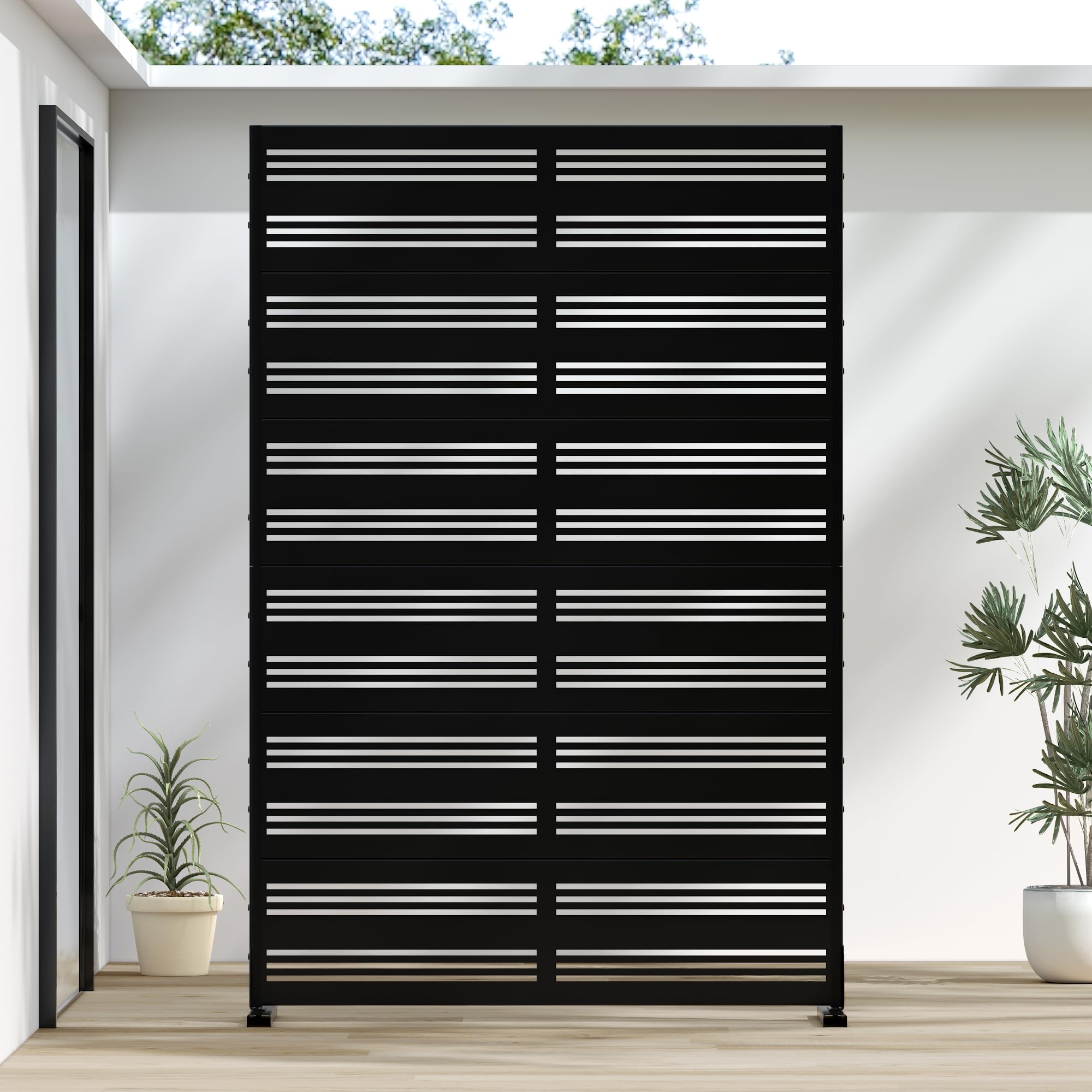 Casaphoria Metal Privacy Screen Outdoor, 72 H x 47 W Freestanding Decorative Privacy Screen for Patio Deck Balcony Garden with S