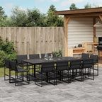vidaXL Patio Dining Set with Cushions 13-Piece Black Textilene - Space-Saving Foldable Chair Design, UV Resistant, Tempered Glass Table