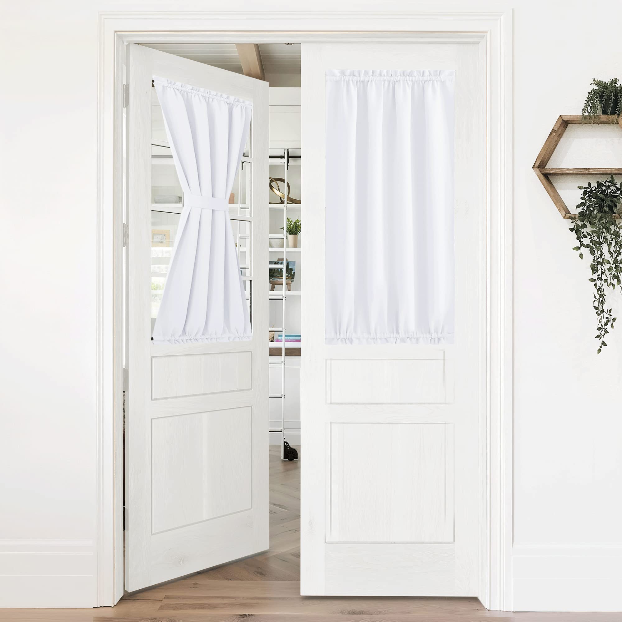 Nicetown French Door Curtain - Rod Pocket Thermal Blackout Curtain For Doors With Glass Window, Kitchen And Patio Doors For Privacy, 36 X 40 Inches Long, 1 Curtain Panel With Tieback, Pure White