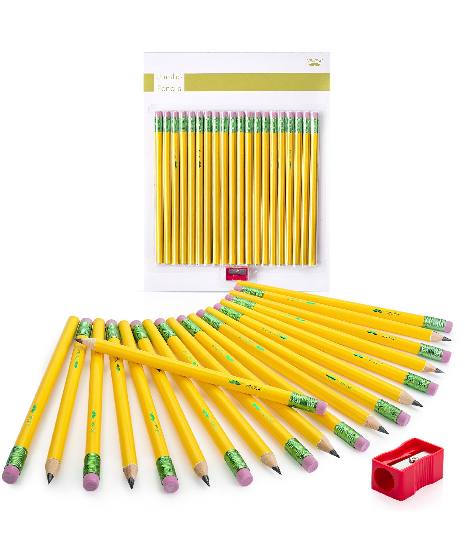Mr. Pen- Jumbo Pencils, 20 Pencils With 1 Sharpener, Fat Pencils For Kids Ages 2-4, Kindergarten Pencils, Thick Pencils For Kids