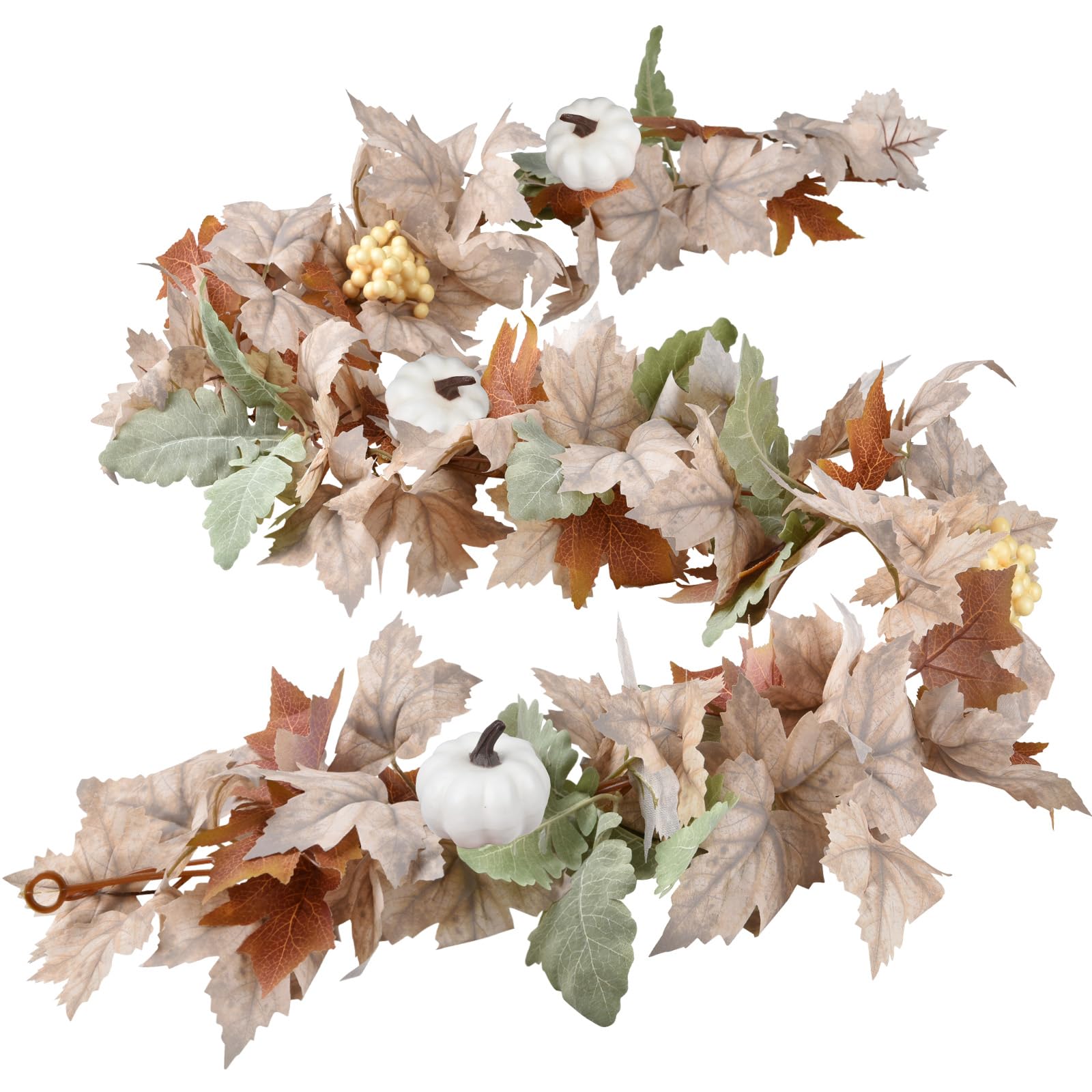 Lvydec Fall Maple Leaves Garland Decoration - 5.8Ft Artificial Fall Foliage Garland With White Pumpkins Autumn Decor For Hallowe