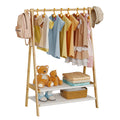 Aetherika Kids Clothing Rack Bamboo Foldable with 2 Fabric Shelves