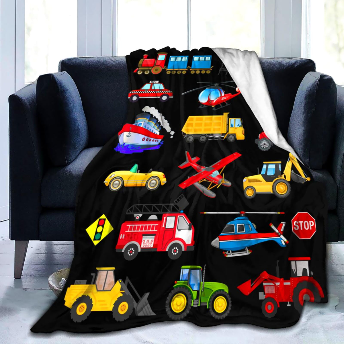 Mibddk Cute Construction Truck Blanket Throw Excavator Car Blankets For Kids Toddler Boys Adults Gifts Bedding Decor Bed Bedroom