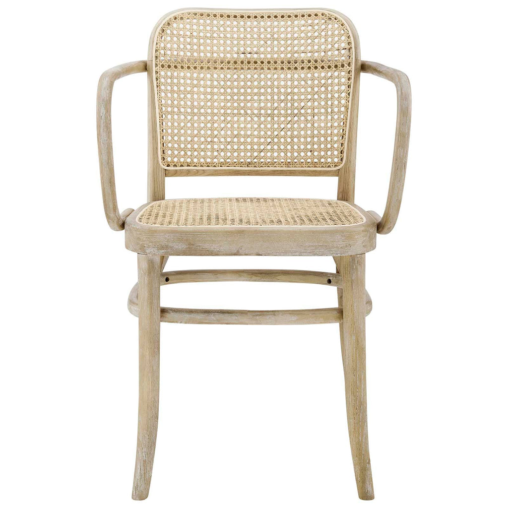 Modway Winona Elm Wood Dining Chair with Cane Rattan Seat, Gray