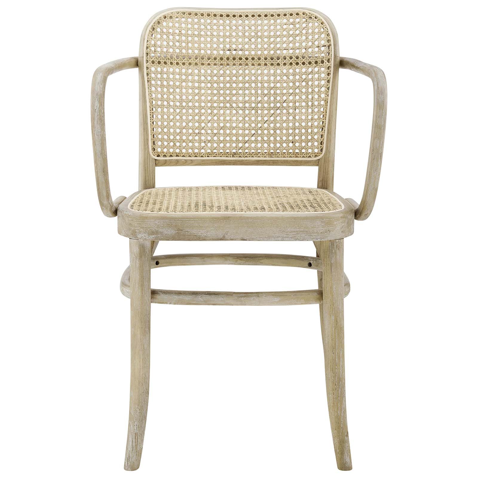 Modway Winona Elm Wood Dining Chair with Cane Rattan Seat, Gray