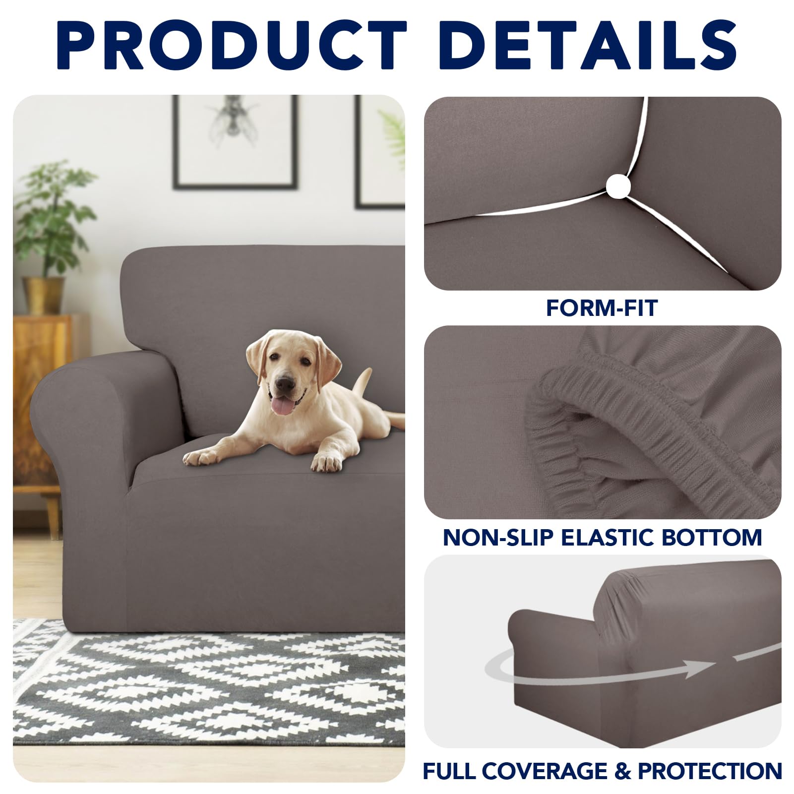 Purefit 100% Dual Waterproof Couch Cover Slipcovers For Couches And Sofas - Stretch Non Slip Fleece Sofa Covers Washable, Leakproof Furniture Protector For Kids, Pets, Dog (Loveseat, Taupe)