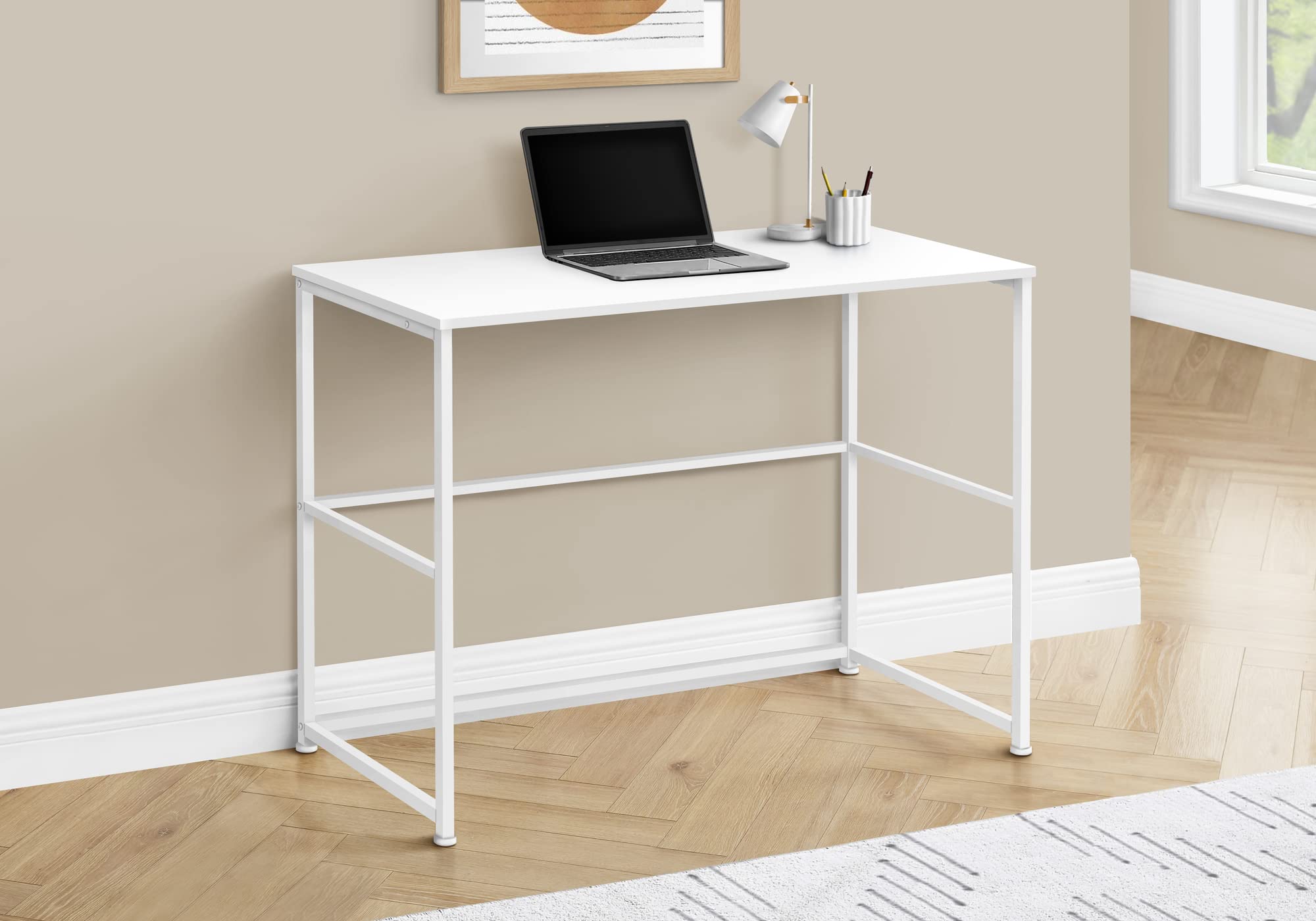 Monarch Specialties 7775 Computer Desk, Home Office, Laptop, Left, Right Set-up, Storage Drawers, Work, Metal, Laminate, Contemporary, Modern Desk-40 L White White, 40&quot; L x 19&quot; W x 30&quot; H