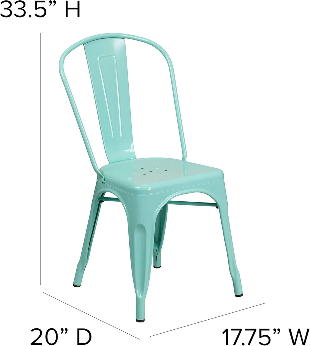 Commercial Grade 31.5 Square Green Metal Indoor-Outdoor Table Set with 4 Stack Chairs