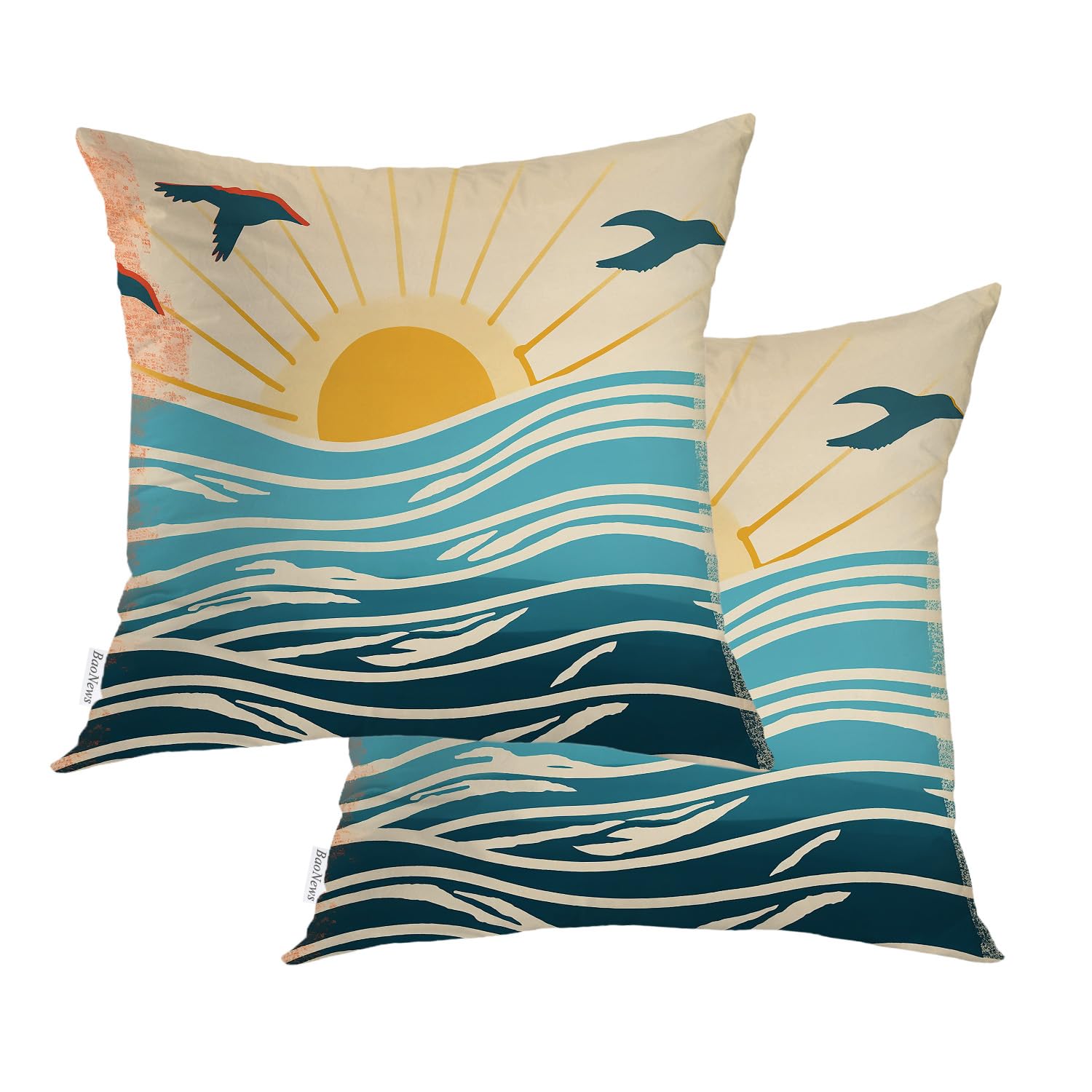 Baonews Summer Pillow Covers 18X18, Beach Pillow Sun Pillow Lake Pillow Birds Pillow Case Sun Rising Couch Cover Digital Blended