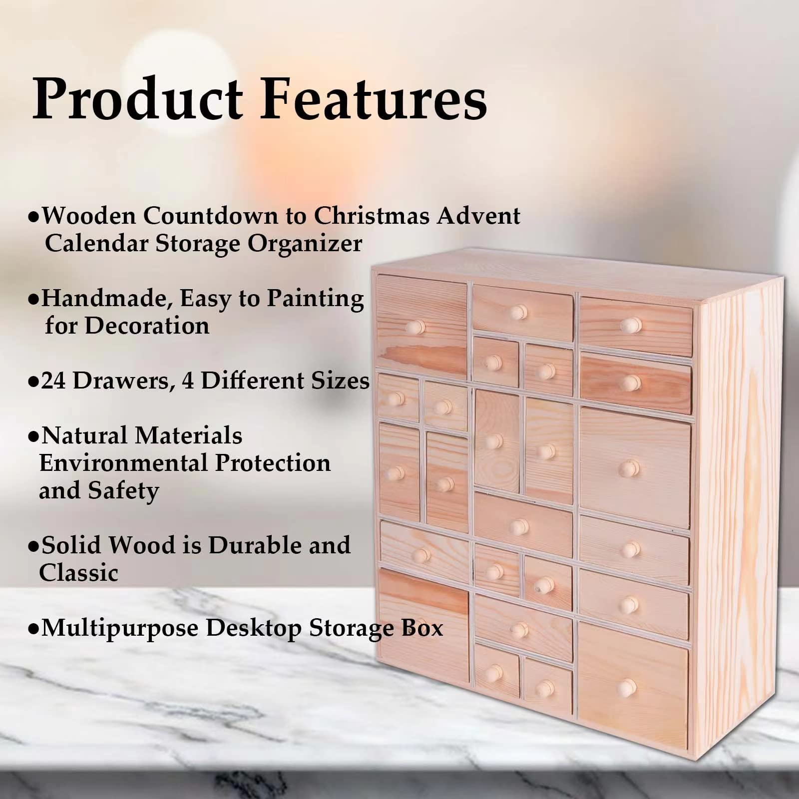 Gkesgm Wooden Diy Countdown To Advent Calendar With 24 Drawers,Craft Storage Desktop Organizer,Apothecary Cabinet Or Unfinished