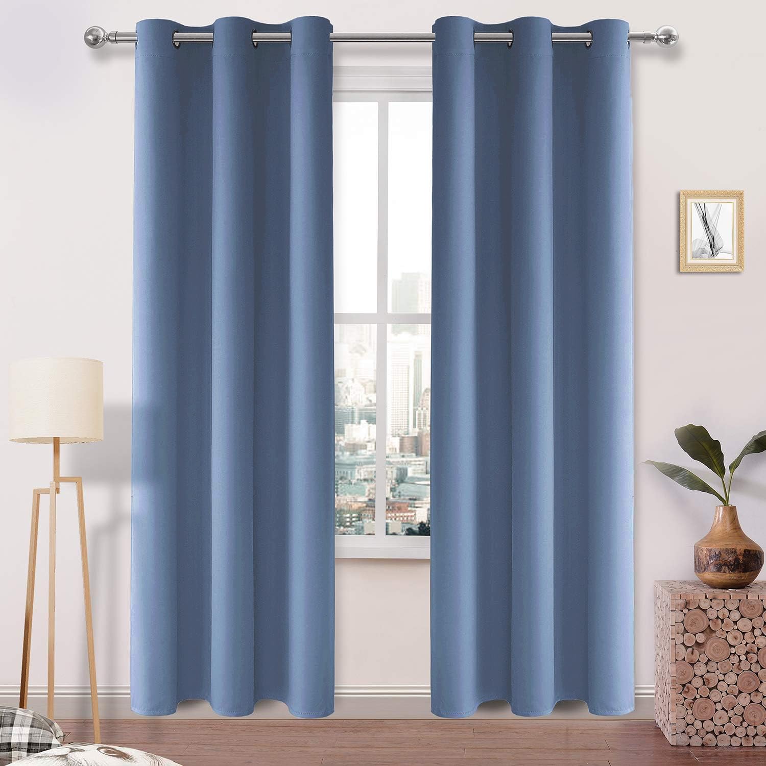 Dwcn Dusty Blue Curtains 84 Inches Long, Thermal Blackout Bedroom Curtains, Solid Grommet Room Darkening Curtains - W42Xl84 Inch