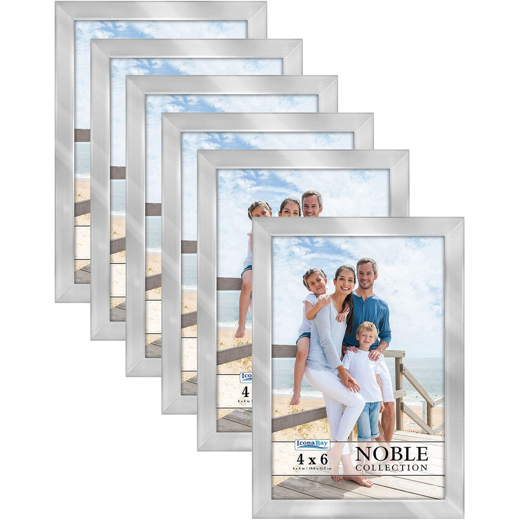 Icona Bay 4x6 Picture Frames (Silver, 6 Pack), Modern Professional Frame Set, Noble Collection