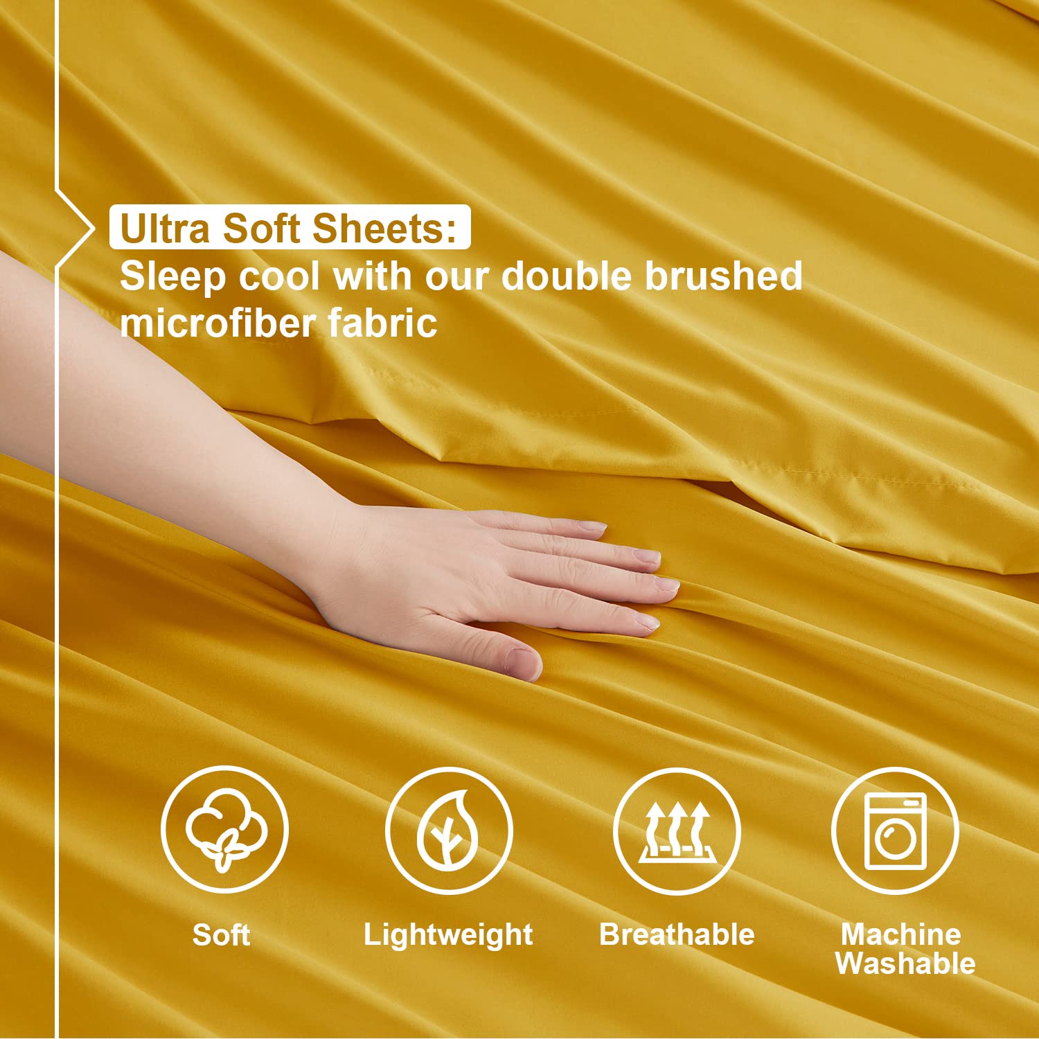 Nestl Full Xl Sheets Sets - 4 Piece Full Xl Size Sheets, Double Brushed Yellow Sheets, Hotel Luxury Full Xl Sheet Set, Extra Soft Bedding Sheets & Pillowcases