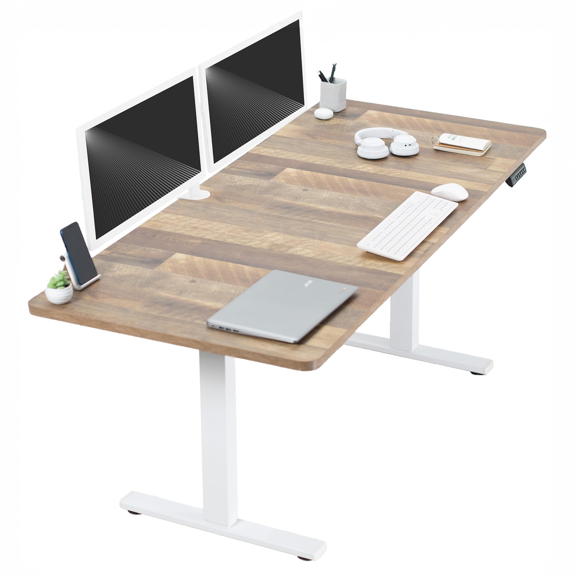 VIVO Electric 71 x 30 in Standing Desk, Memory Height Adjustment, 1B Series, Holds 220 lbs, Reclaimed Wood Top White Frame, DESK