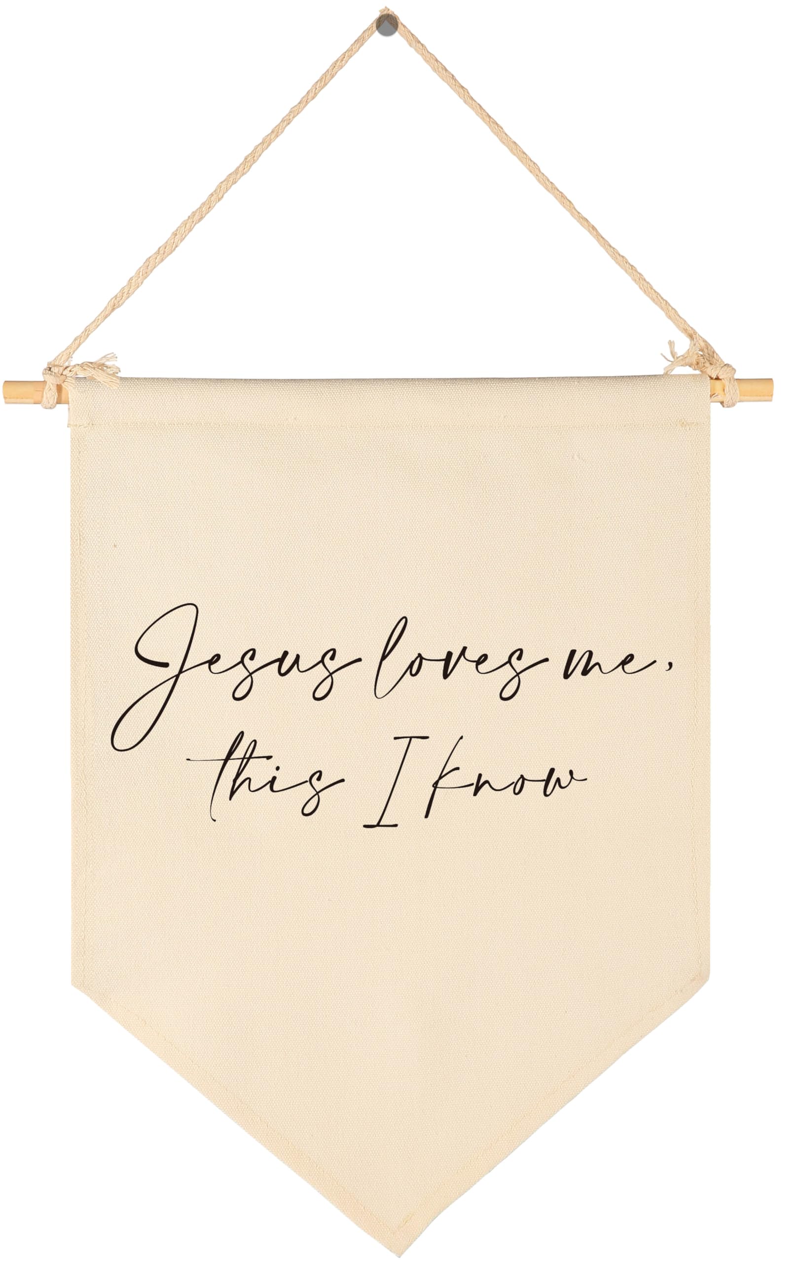 Jesus Loves Me This I Know-Scripture Pennant Flag Sign Gift for Baby Boys Girls Kids-Christian Bible Verses-Canvas Hanging Penna