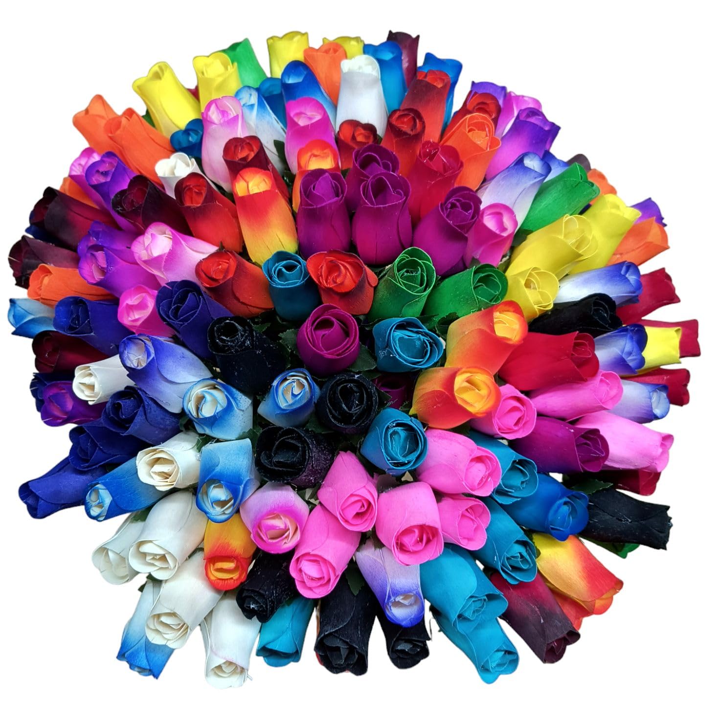 144 Individual Wooden Roses of Assorted Colors. Reds, Blues, Greens, Yellows, Pinks, Black, White, and Lots More Colors are Incl