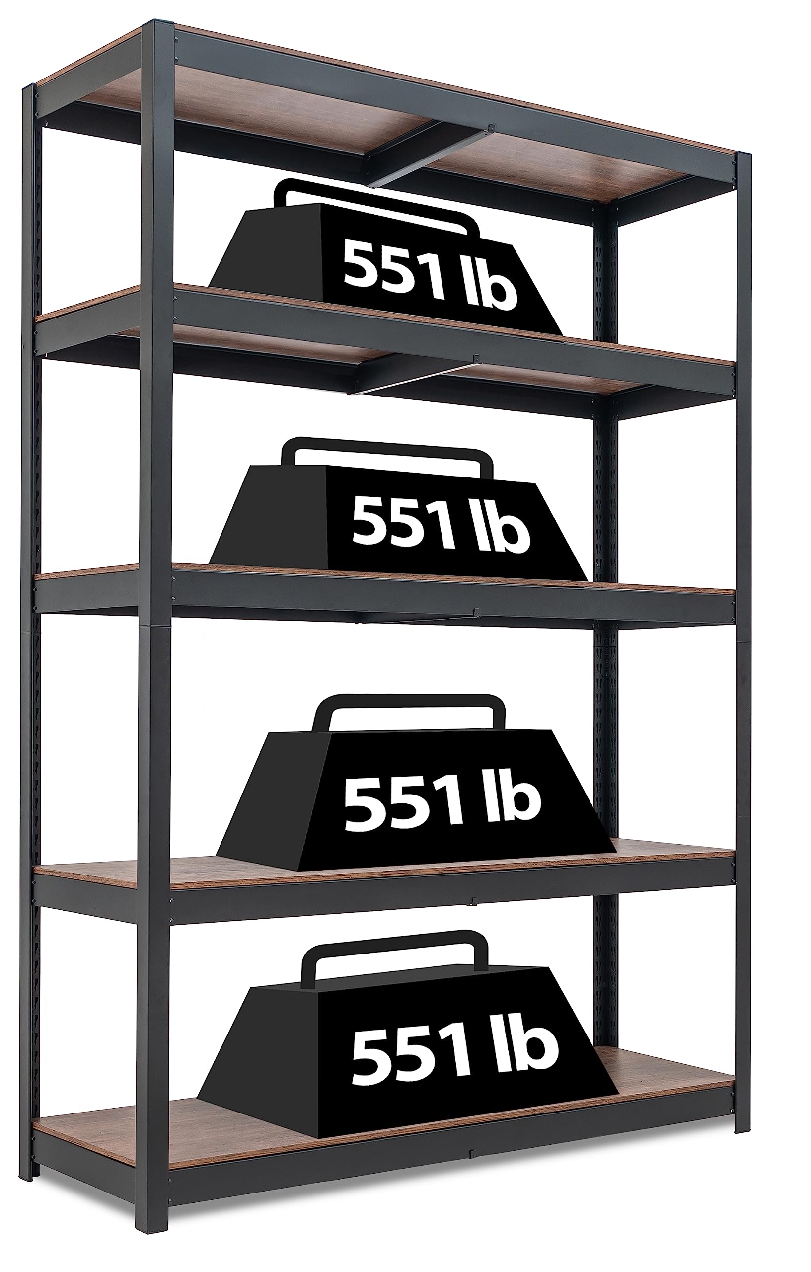 HOMEDANT House Z-Beam 48'' Wide Heavy Duty Garage Storage Shelving Adjustable 5-Tier Metal Shelves Laminated Wood Organization S