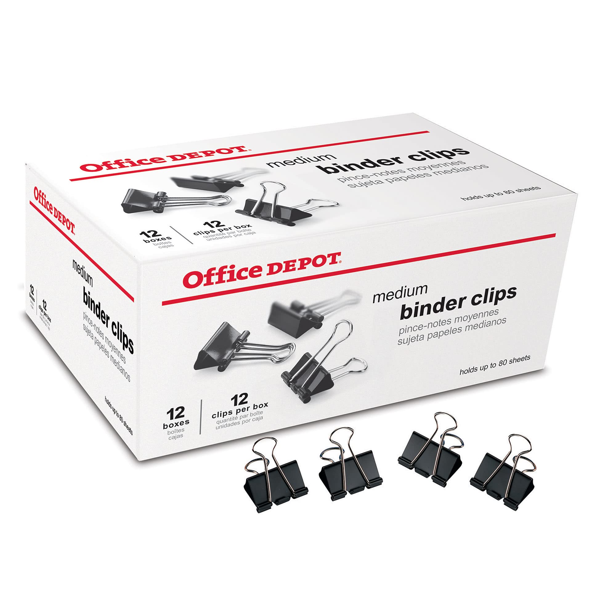 Office Depot Binder Clips By The Gross, Medium, 1 1/4In., Box Of 12 Clips, Pack Of 12 Boxes