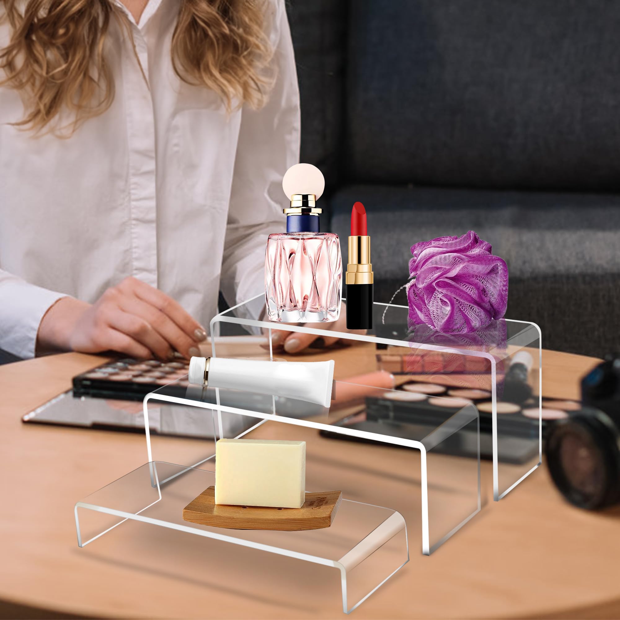 Jusalpha 3 Pc Large Clear Acrylic Riser Set, Acrylic Display Risers Shelf Showcase Fixtures For Jewelry, Display Stand For Amiib