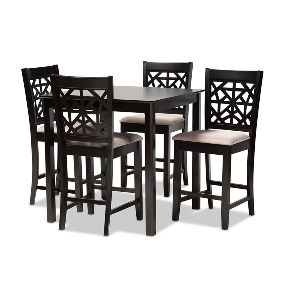 Baxton Studio Devon Modern and Contemporary Sand Fabric Upholstered and Espresso Brown Finished Wood 5-Piece Pub Dining Set