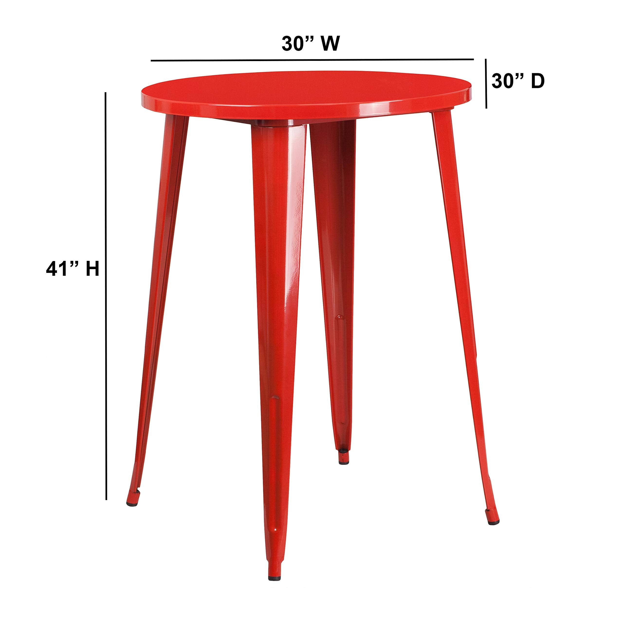 Flash Furniture Philip Commercial Grade 30" Round Red Metal Indoor-Outdoor Bar Height Table