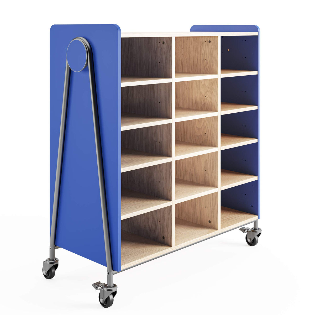 Safco Products 3931SBU Whiffle Typical 11, Triple Column 15 Rolling Storage Cart, Open Shelves with Magnetic Dry-Erase Back, 48&quot; H, Tall, Spectrum Blue