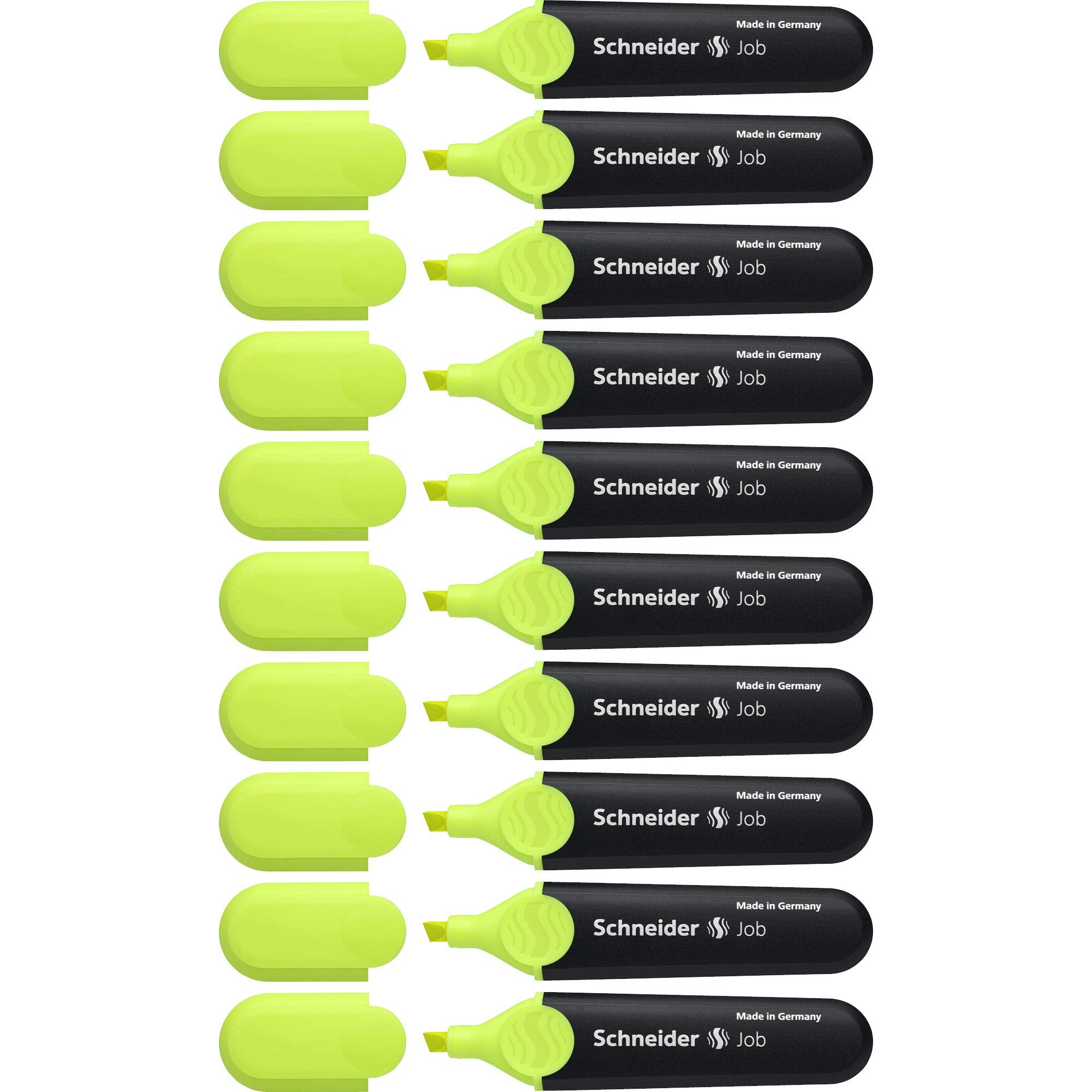 Schneider Job Highlighter, Chisel Tip, 1 + 5 Mm, Black Barrel, Yellow Ink, Box Of 10 Highlighters (1505)